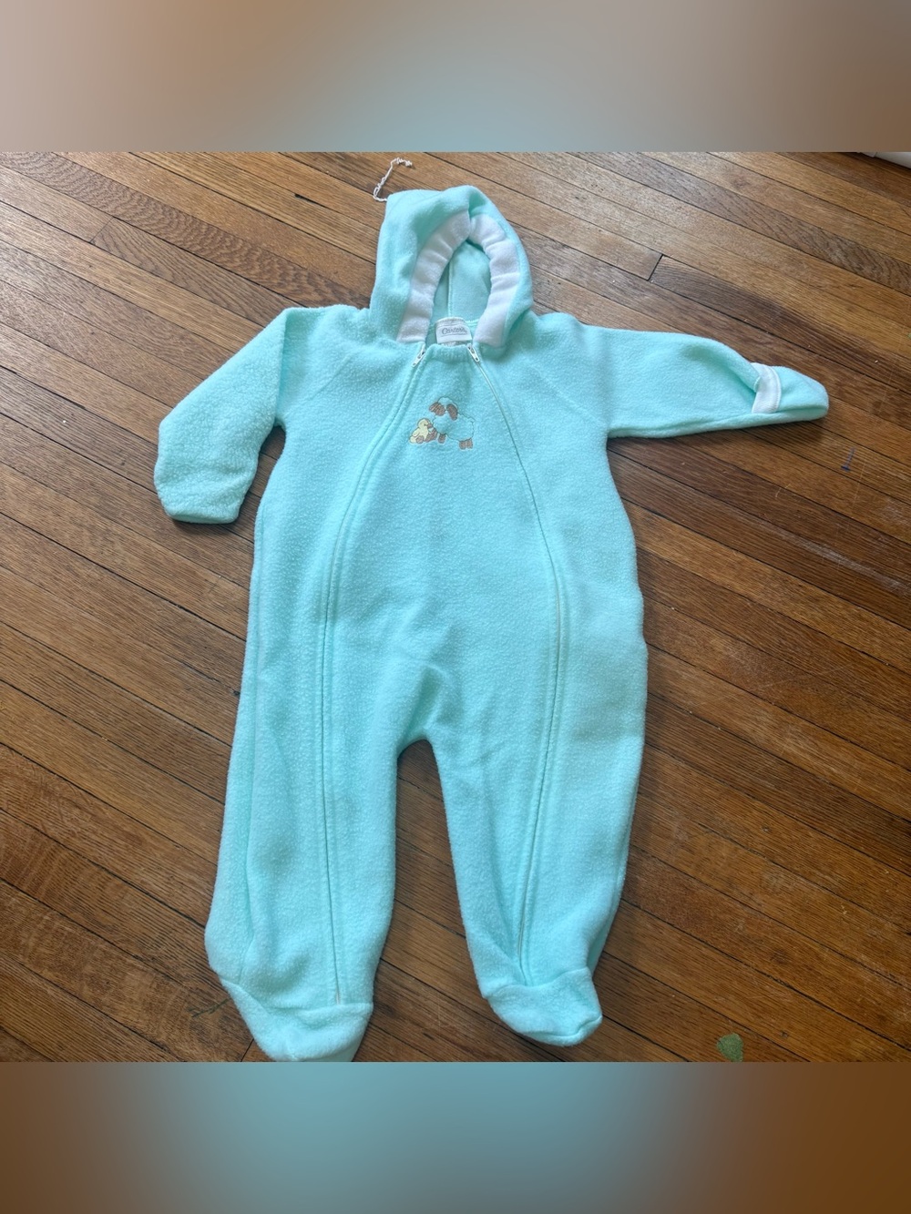 Carter's Vintage Mint Green Fleece Hooded One-Piece Footie - 0-6 Months